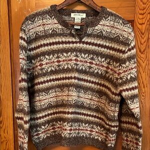 Eddie Bauer Brown and Red Patterned Crewneck Sweater